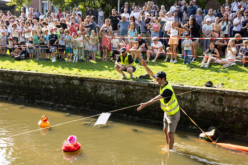 Publikum feuert eine Ente an